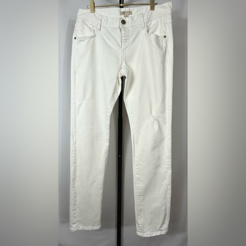 CAbi Women's Ivory Distressed Stella Denim Straight Leg Jeans Size 4 style# 331